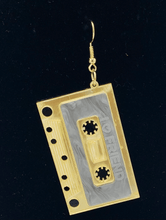 Load image into Gallery viewer, Gold Cassette Tape Dangle Earrings