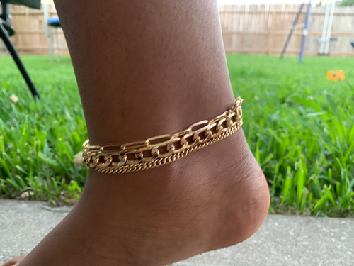 3 Gold Tone Chain Anklets