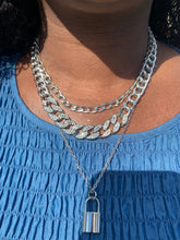 Load image into Gallery viewer, Gold Tone 3 Chain Bling Lock Necklace