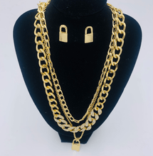 Load image into Gallery viewer, Gold Tone 3 Chain Bling Lock Necklace