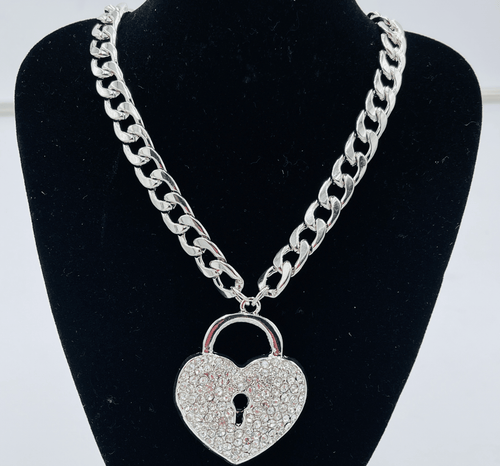 Bling Silver Chain Heart Lock Necklace